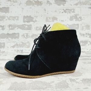 Franco Sarto Acquire Black Leather Lace-up Wedge Chukka Ankle Boots K12